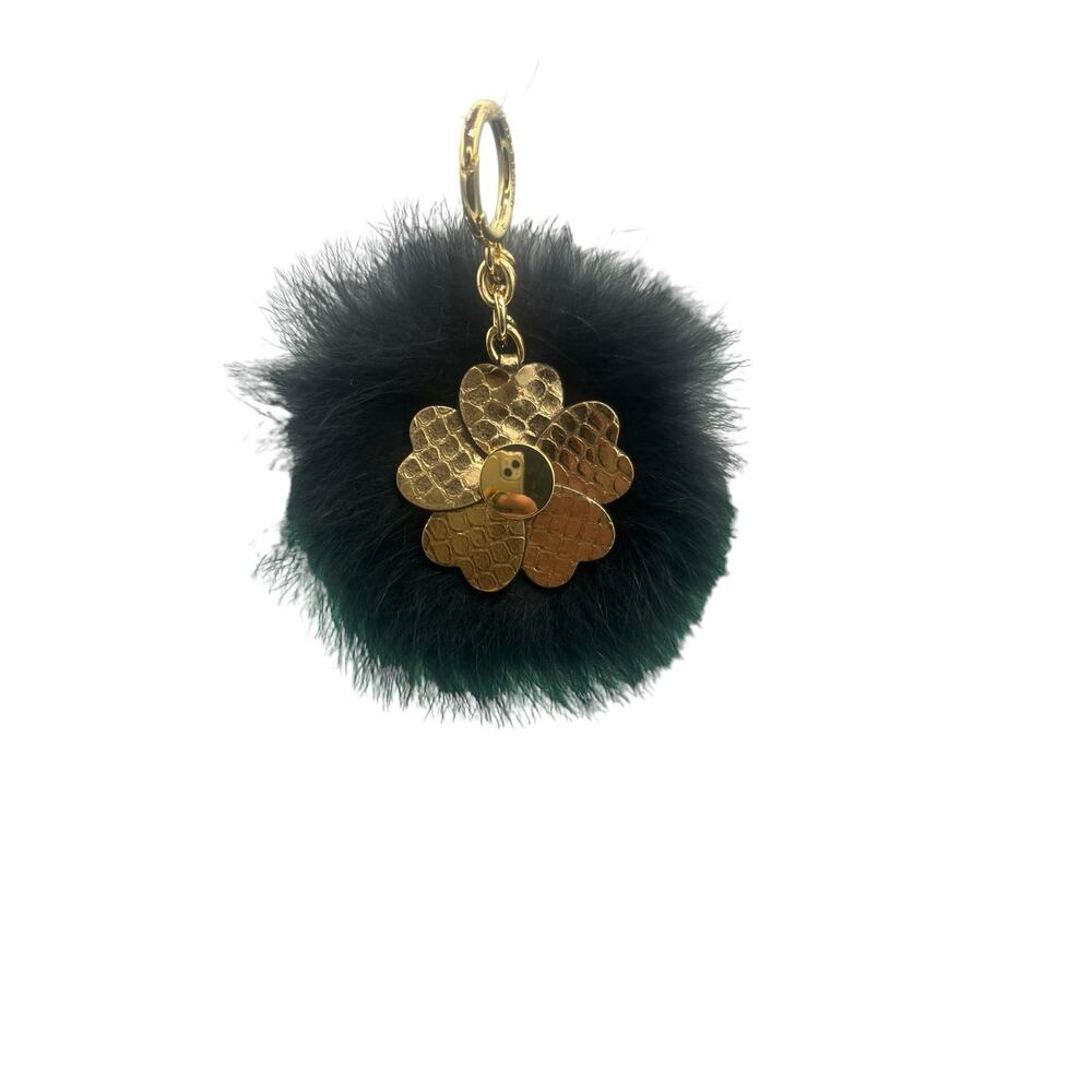 Michael Kors Black Fur Ballet Pom Pom Key Chain W/ Flower Charm NWT Brand New!